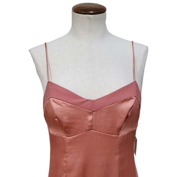 Free People X Intimately FP City Cool Satin & Mesh Midi Slip Dress Canyon Clay S - Picture 7 of 15